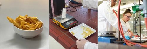 Studenten testen den Fettgehalt von Mensa-Pommes im Labor.